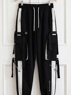 Muse Black Jogger Cargo Pants with White Panels